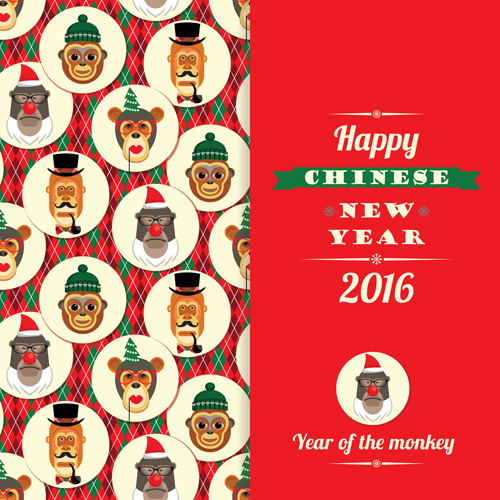 Chinese new year of monkey card vector 01 Chinese new year of monkey card vector 01