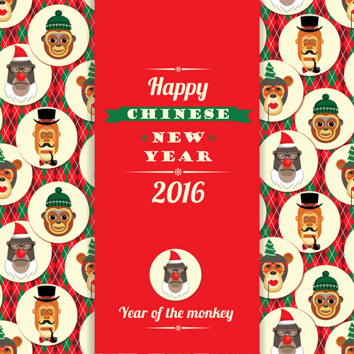 Chinese new year of monkey card vector 02