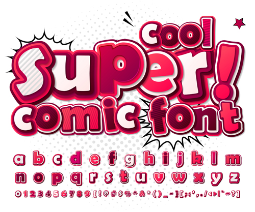 Comic styles fonts design set 10