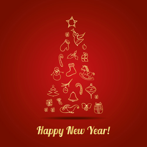 Creative christmas tree with new year background vecrtor 01 Creative christmas tree with new year background vecrtor 01