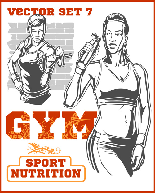 Fitness GYM hand drawn poster vector 06 Fitness GYM hand drawn poster vector 06