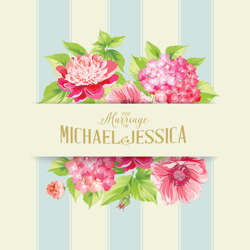 Floral marriage invitation cards vintage vectors 01