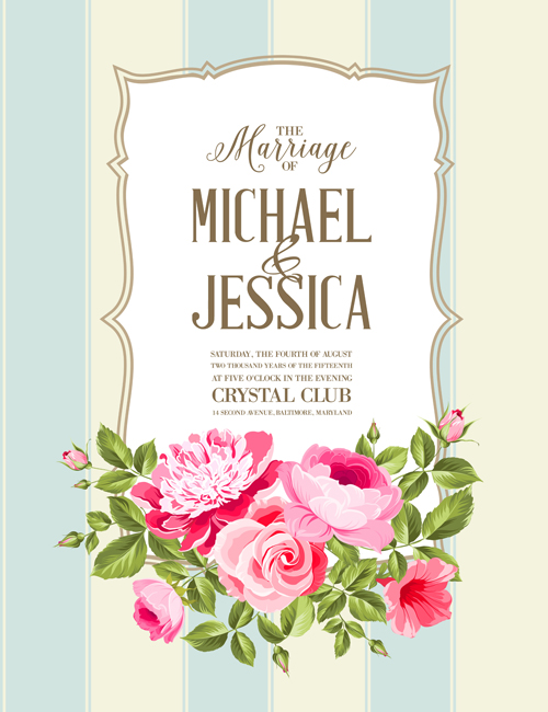 Floral marriage invitation cards vintage vectors 03 Floral marriage invitation cards vintage vectors 03