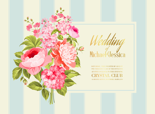 Floral marriage invitation cards vintage vectors 05 Floral marriage invitation cards vintage vectors 05