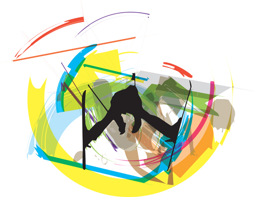 Hand drawn skiing sketch vector design 02 Hand drawn skiing sketch vector design 02