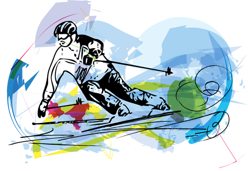 skiing sketch hand drawn design 