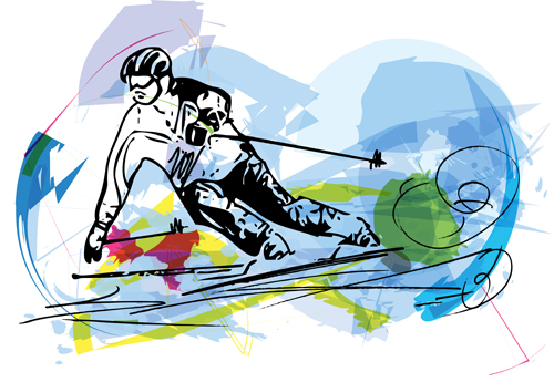 Hand drawn skiing sketch vector design 09 Hand drawn skiing sketch vector design 09
