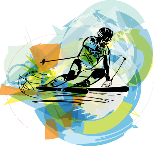 Hand drawn skiing sketch vector design 12 Hand drawn skiing sketch vector design 12