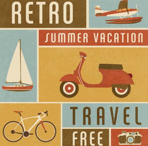Retro travel posters vectors material Retro travel posters vectors material