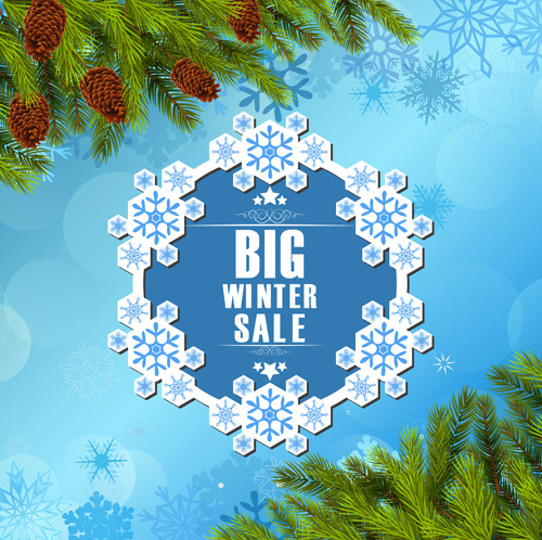 Snowflake frame with pine branches background vector 01 Snowflake frame with pine branches background vector 01