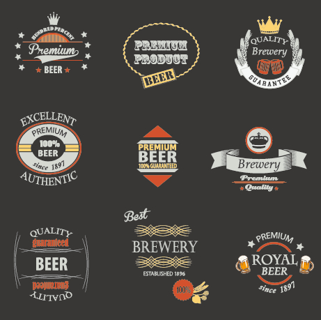 Vintage royal beer labels with badges vector 03 Vintage royal beer labels with badges vector 03