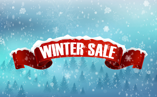 Winter sale background with red ribbon vector Winter sale background with red ribbon vector