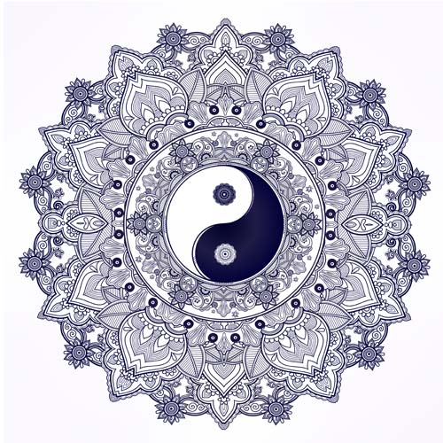 Yin and Yang with mandala patterns vector 02