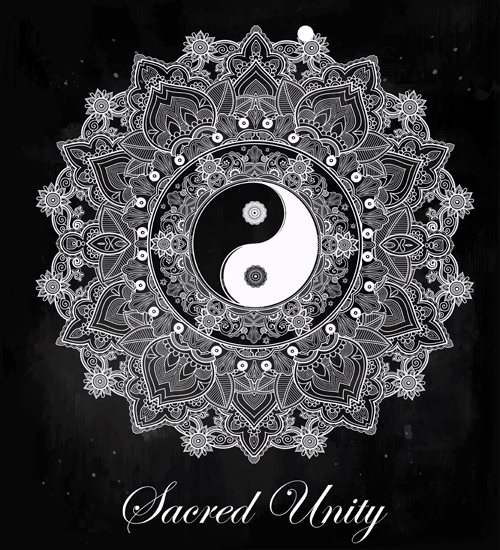 Yin and Yang with mandala patterns vector 05 Yin and Yang with mandala patterns vector 05