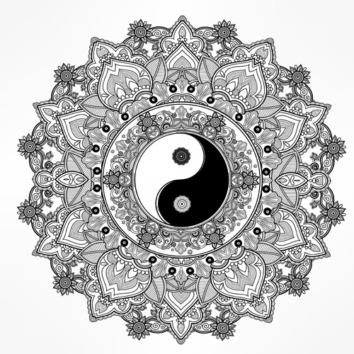 Yin and Yang with mandala patterns vector 06 Yin and Yang with mandala patterns vector 06