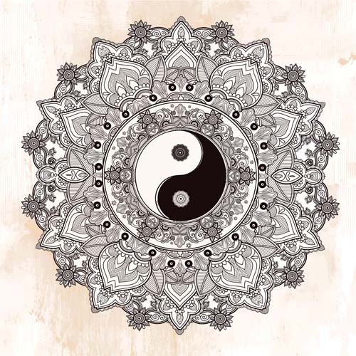 Yin and Yang with mandala patterns vector 08 Yin and Yang with mandala patterns vector 08