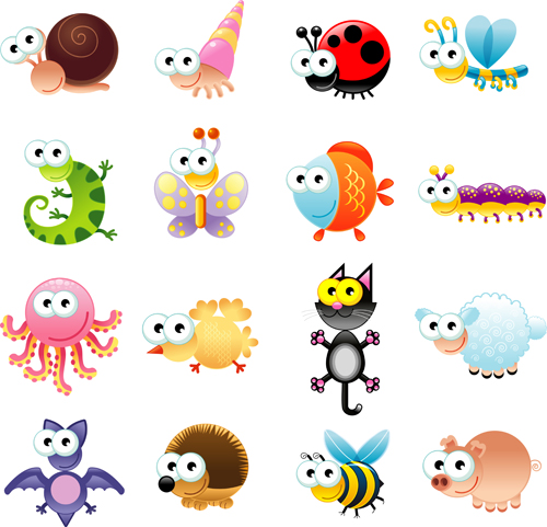 Big eyed insects and animals vector