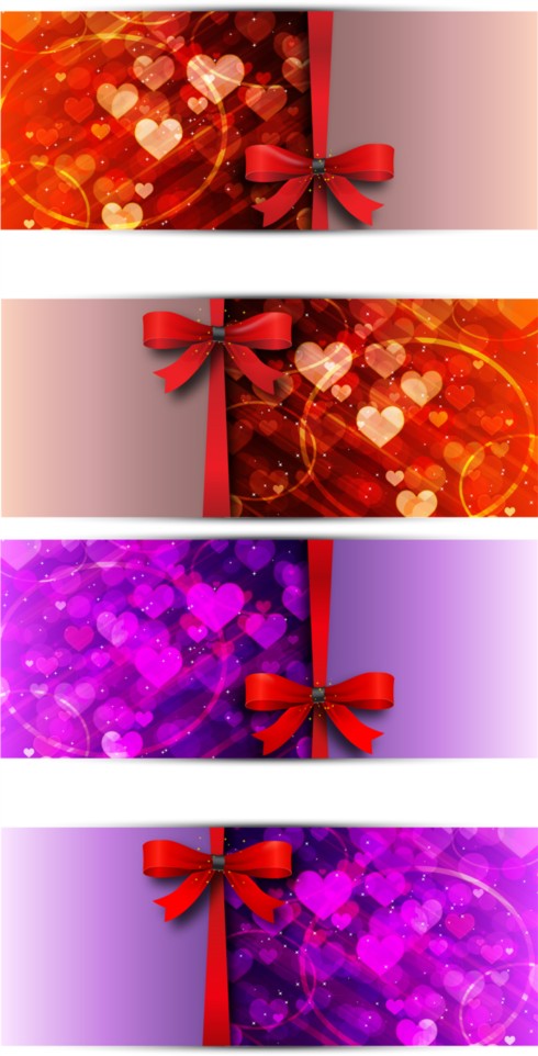 Red bow love cards vector set Red bow love cards vector set