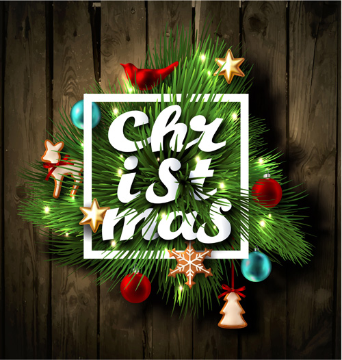 Christmas fir branches art background vector 01
