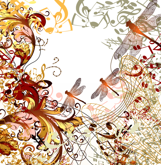 Dragonflies and music design vector Dragonflies and music design vector