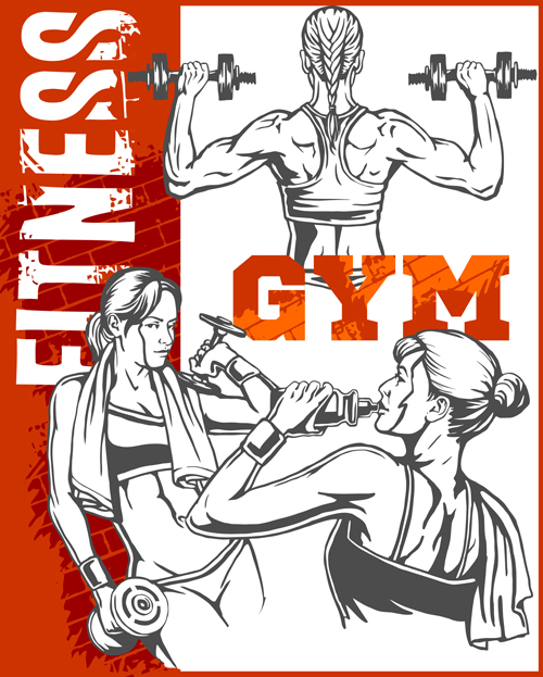 Fitness GYM hand drawn poster vector 03 - WeLoveSoLo