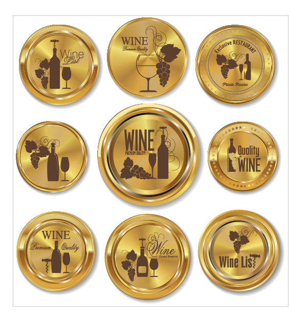 Golden badges wine design vector Golden badges wine design vector