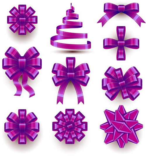 Purple ribbon bow vectors set Purple ribbon bow vectors set
