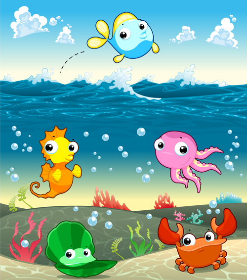 Underwater world with marine animal design vector 02 Underwater world with marine animal design vector 02