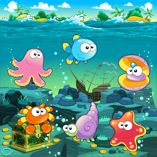 Underwater world with marine animal design vector 03 Underwater world with marine animal design vector 03