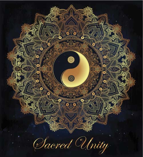 Yin and Yang with mandala patterns vector 01 Yin and Yang with mandala patterns vector 01