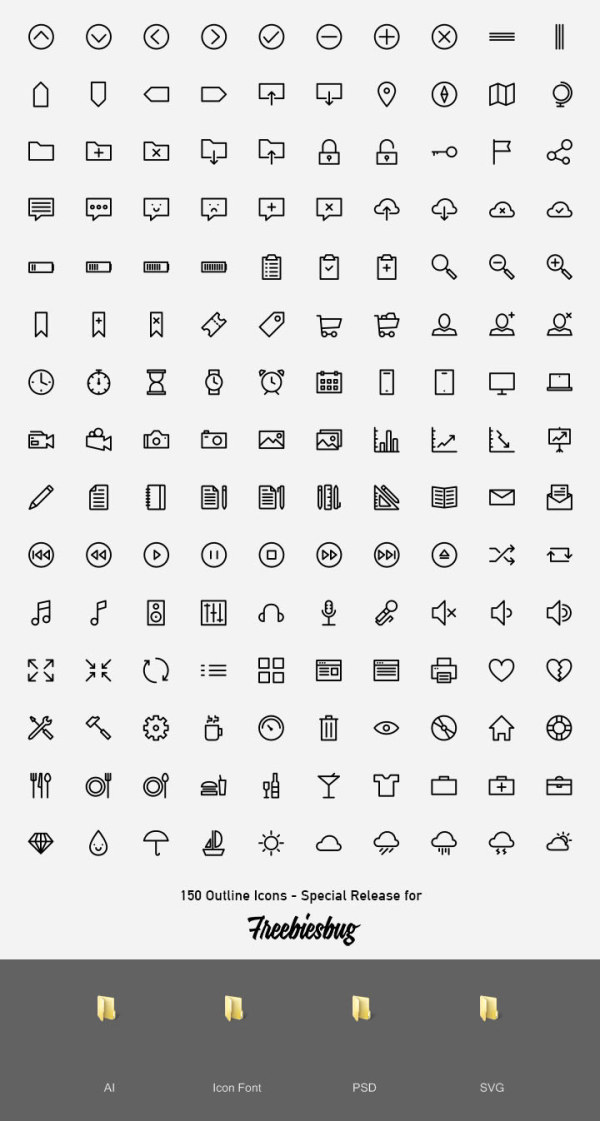 150 Outline web icons vector