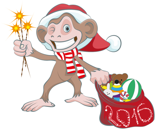 2016 christmas with funny monkey vector 04 2016 christmas with funny monkey vector 04