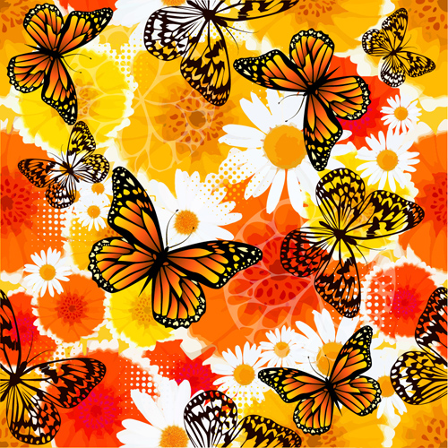 seamless pattern floral butterflies 