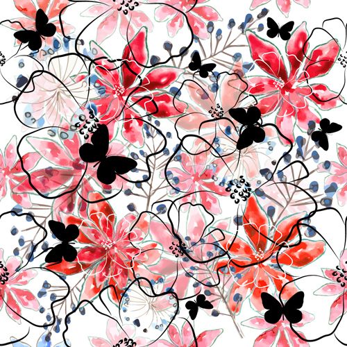 Butterflies with floral vector seamless pattern vector 02 Butterflies with floral vector seamless pattern vector 02