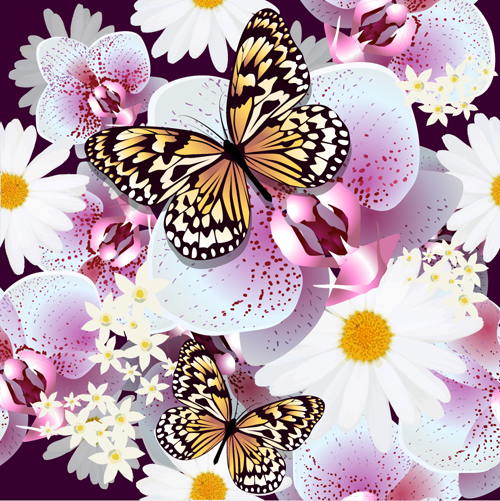 Butterflies with floral vector seamless pattern vector 03 Butterflies with floral vector seamless pattern vector 03