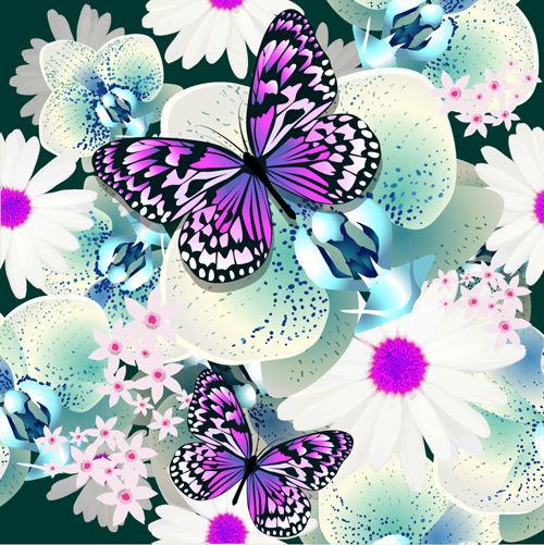 Butterflies with floral vector seamless pattern vector 04 Butterflies with floral vector seamless pattern vector 04