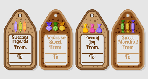 Candies tags design vectors set