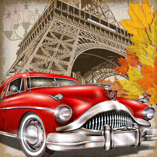 Car vintage poster design material vector 05