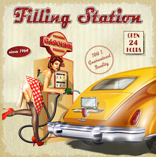 Car vintage poster design material vector 07 Car vintage poster design material vector 07