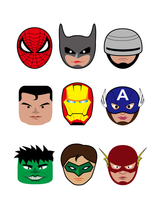 Cartoon superheroes head portrait vector Cartoon superheroes head portrait vector