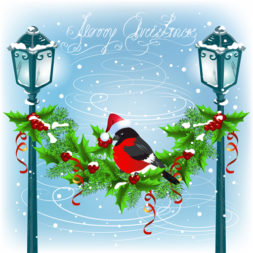 Cute bird with christmas background vector 01 Cute bird with christmas background vector 01
