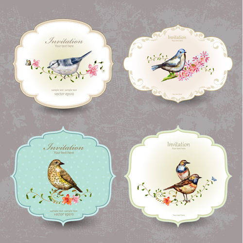 Flower with bird vintage Invitation cards vector Flower with bird vintage Invitation cards vector