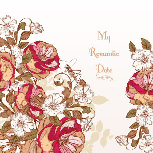 Hand drawn roses flowers vintage vector 01 Hand drawn roses flowers vintage vector 01