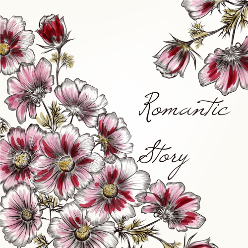 Hand drawn roses flowers vintage vector 02 Hand drawn roses flowers vintage vector 02
