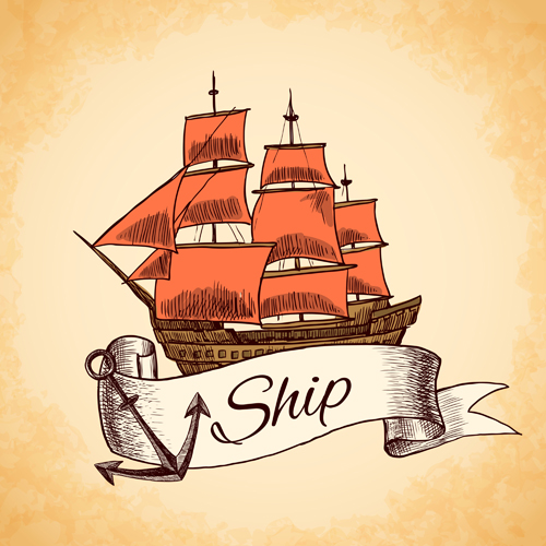 Retro ship hand drawn vector material 01 Retro ship hand drawn vector material 01