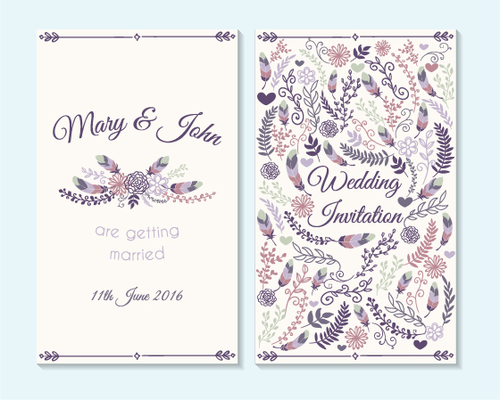 Simple wedding invitation floral card vector 07 Simple wedding invitation floral card vector 07