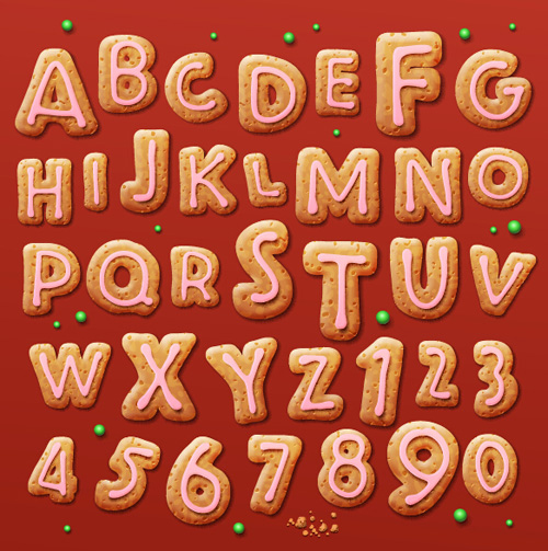 Sweet biscuit alphabet with numbers vector 01 Sweet biscuit alphabet with numbers vector 01
