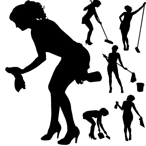 Creative cleaning woman silhouette design vector 01 Creative cleaning woman silhouette design vector 01