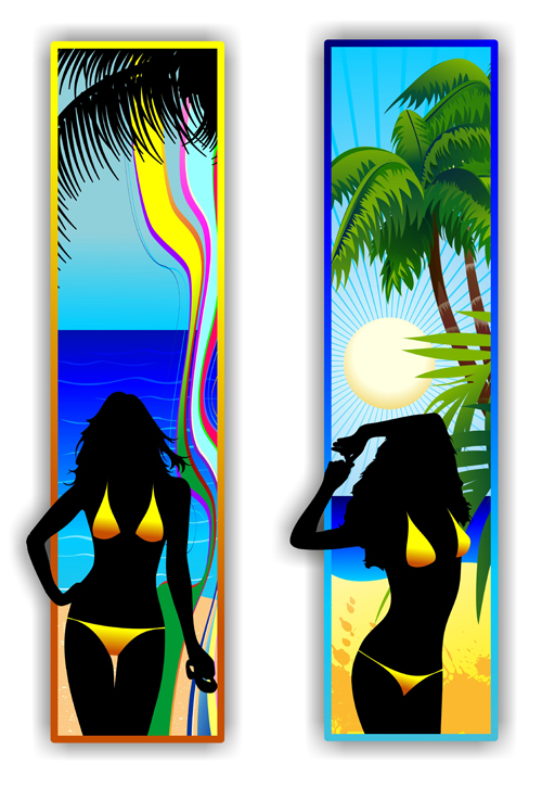 Beach travel people silhouette banner vector 01 Beach travel people silhouette banner vector 01