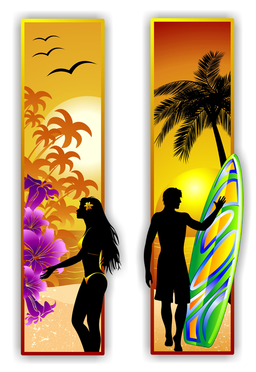 silhouette people beach banner 